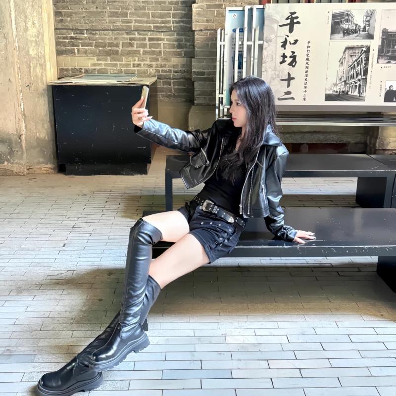 Классическая американская куртка для мотоциклистов для женщин, приталенная короткая куртка из искусственной кожи на молнии