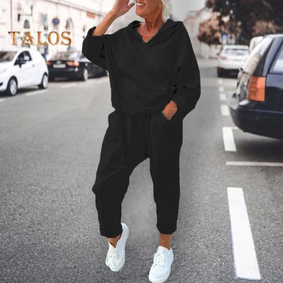 2 шт./комплект женский весна осень топ брюки комплект с капюшоном однотонный длинный рукав толстовка с капюшоном эластичный пояс шаровары спортивный наряд повседневный спортивный костюм