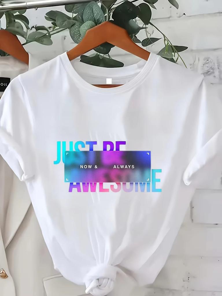 Unisex Positive Slogan Letter Print Tshirt Casual Crewneck Short Sleeve Inspirational Quote Graphic Tees Streetwear Daily Tops