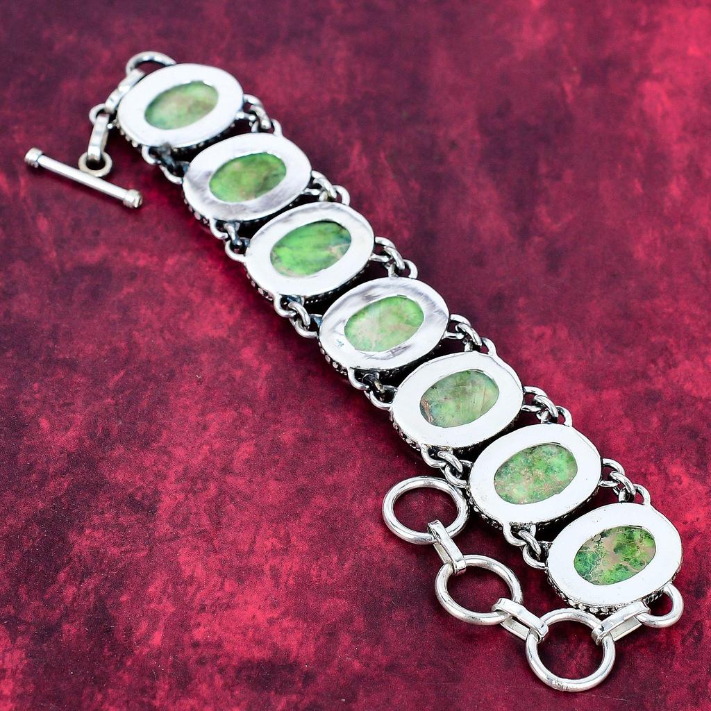 Green Sea Sediment Bracelet Gemstone Jewelry, 925 Solid Sterling Silver Adjustable Chain Bracelet, Gift For Women Handmade Bracelet