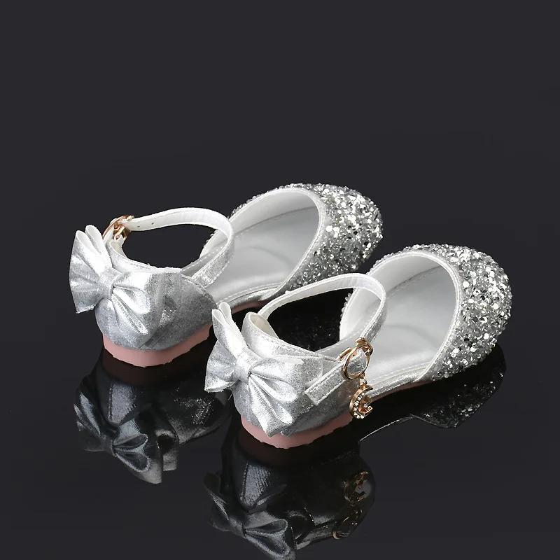 Сандалии для девочек ясельного возраста с пайетками, универсальные, детские, принцесса, повседневные, свадебные, одинарные туфли, модный бантик, детские платья, одинарные туфли