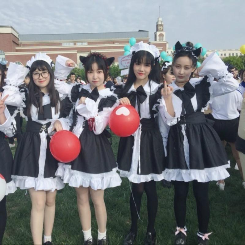 Лолита платье горничной женские костюмы официантки бантом с рюшами готический косплей нарядные платья