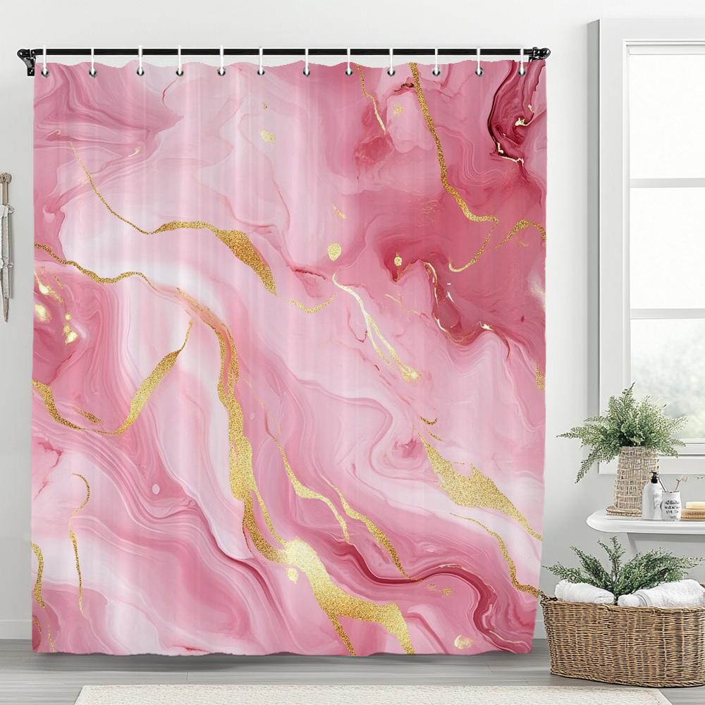 Сине-золотая текстурированная мраморная шторка для душа Черно-белый натуральный художественный узор Полиэстеровая ткань Стираемая шторка для душа Декор для ванной комнаты