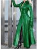 Women's Long PU Leather Coat Zip Up Stand Collar Slim Fit Long Sleeve Maxi Jacket Oversized Winter Streetwear