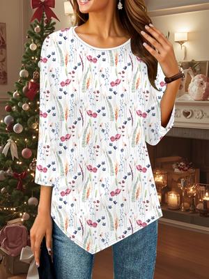 Женская свободная футболка с круглым вырезом и рукавом три четверти с 3D-рисунком хризантем