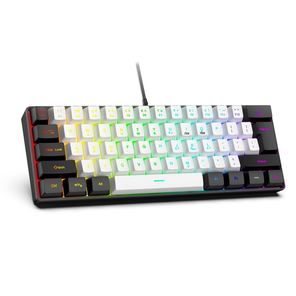 61-клавишный RGB проводной игровой комплект клавиатура и мышь, немеханическая мембранная, черно-белый, с семицветной мини-подсветкой