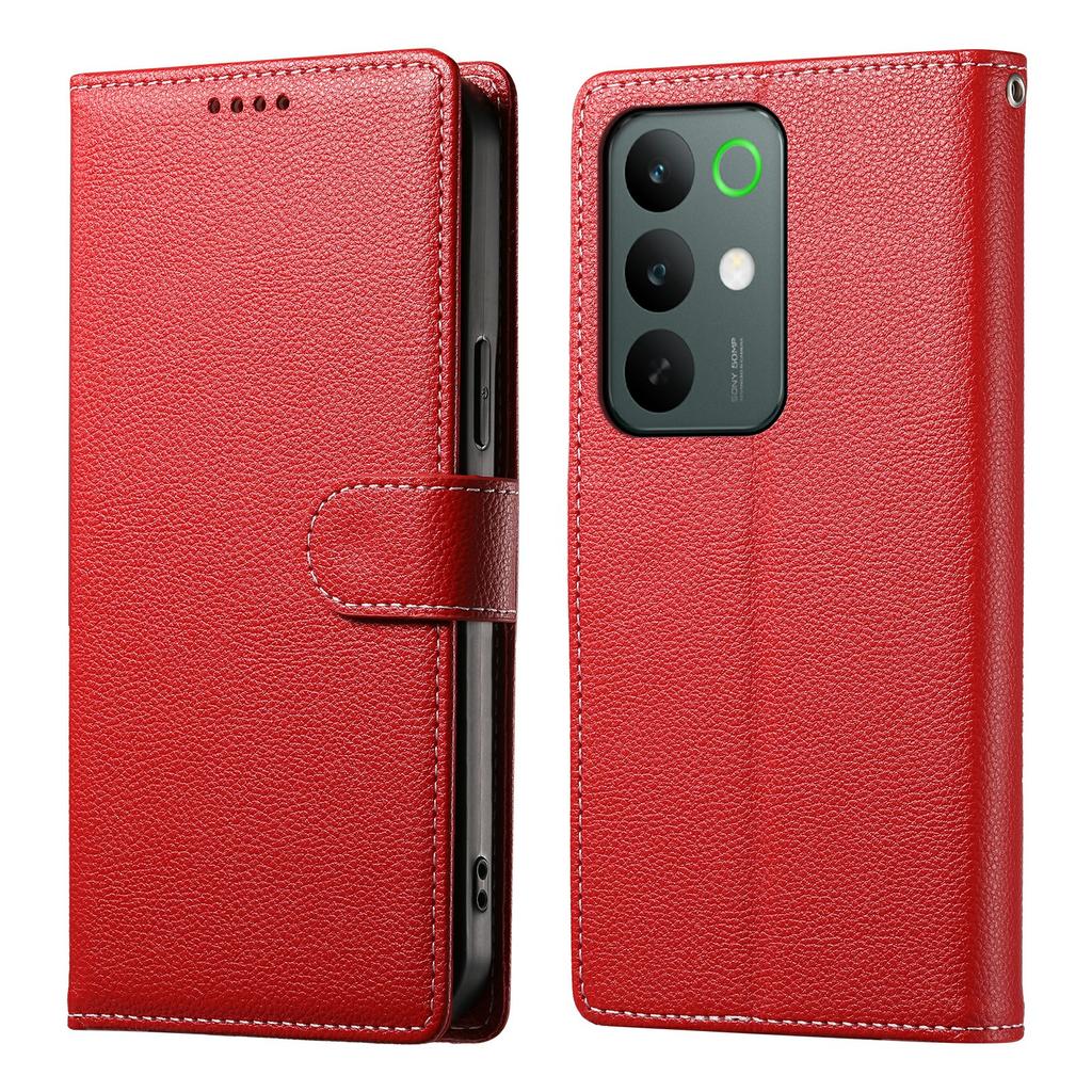 Для Realme C85 5G Чехол Магнитная застежка Текстура личи Кожаный кошелек Чехол для телефона с ремешком на запястье