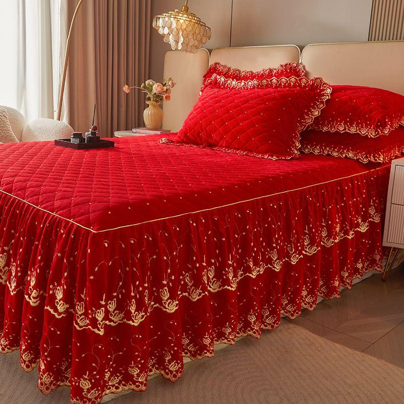 Комплект из 3 предметов современного роскошного макраме-подзора, однотонный всесезонный универсальный нескользящий комплект постельного белья (Подзор для кровати *1+ Наволочка*2, без сердцевины)