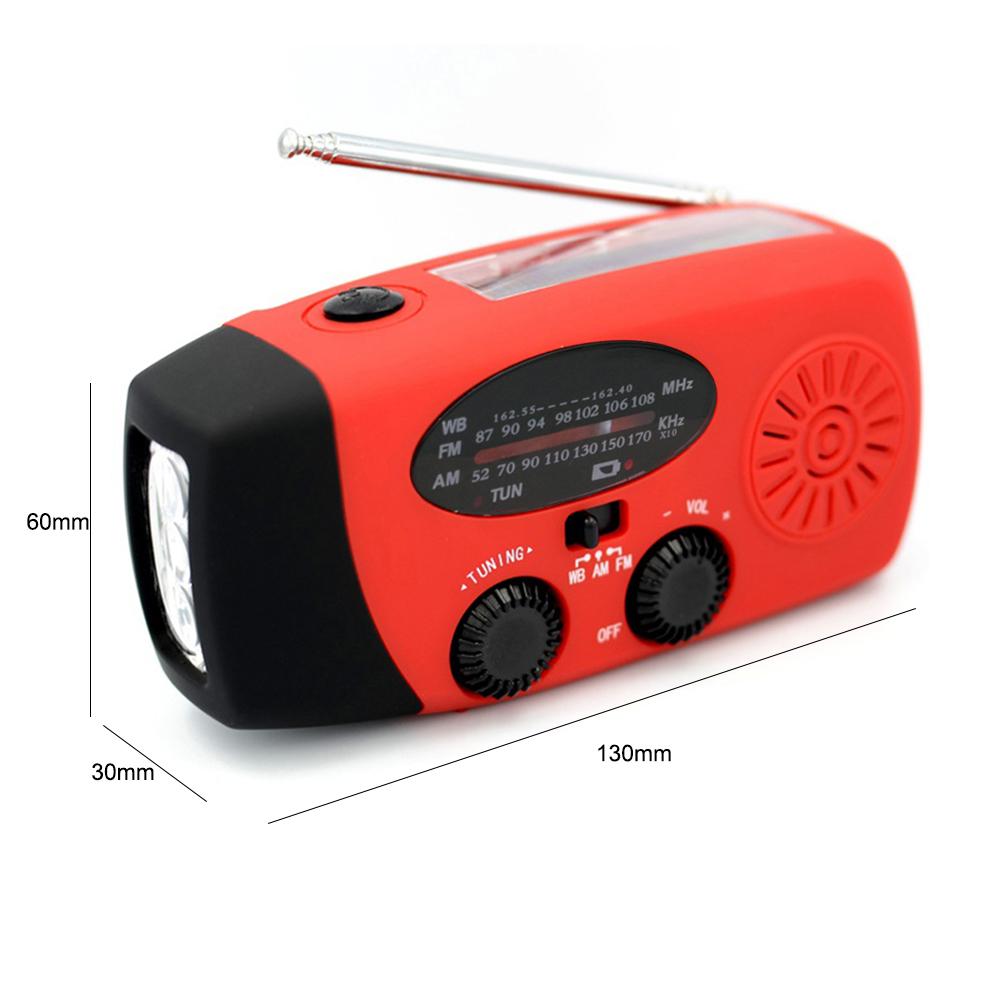 Portable Hand FM AM WB NOAA Radio Hand Crank Solar 2000mAh Radio LED Flashlight