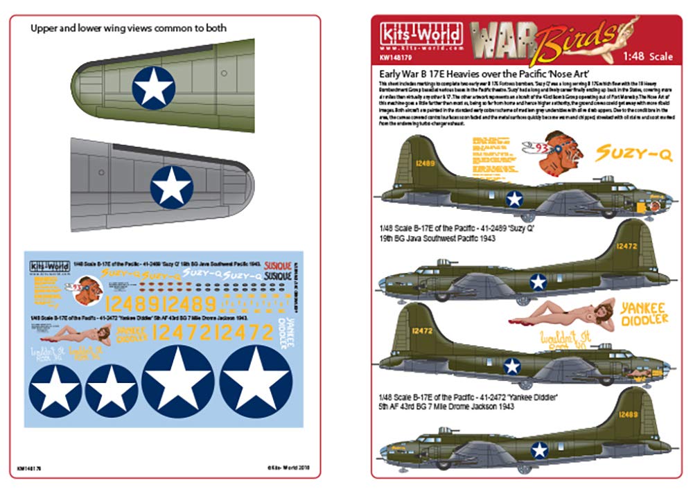 KW148179 Декаль Армия США на Тихом океане 1/48 Вторая мировая война B-17E `Suzy Q' и `Yankee Diddler'
