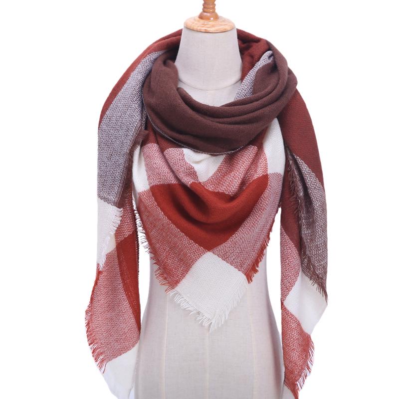 Autumn And Winter European And American Style Imitation Cashmere Scarf, High-Density Triangular Scarf, Checkered Scarf, Warm Shawl
