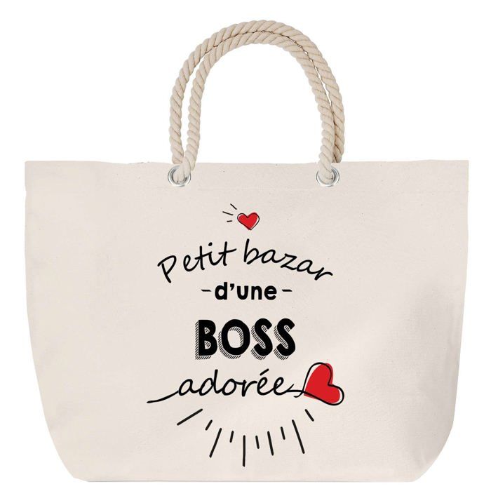 Sac de plage anse corde Bazar d'une Boss adorée Humour Cadeau Anniversaire Noël | Grand Sac de Transport & Sport