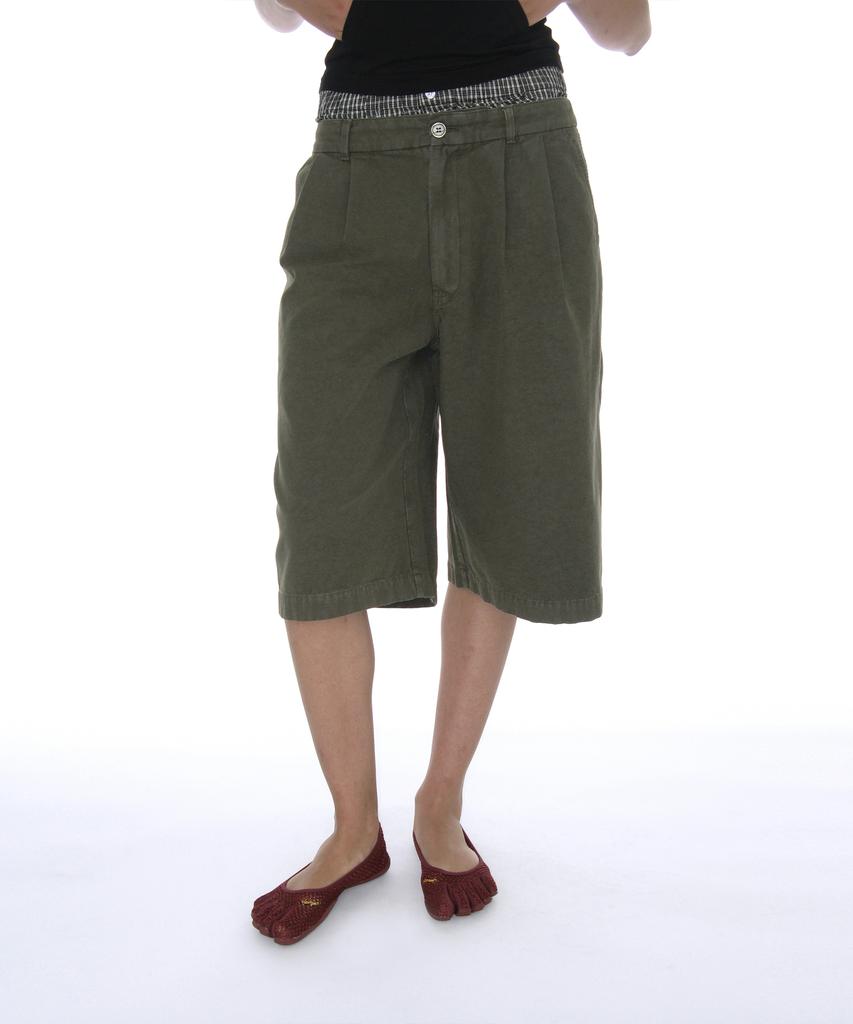 PARTIMENTO WOMEN Two-In-One Double Layered Bermuda Pants_Khaki