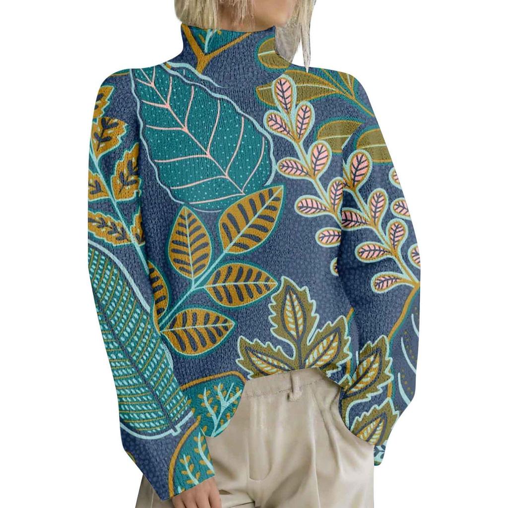High-Neck Printed Pullover Sweater LYH0911