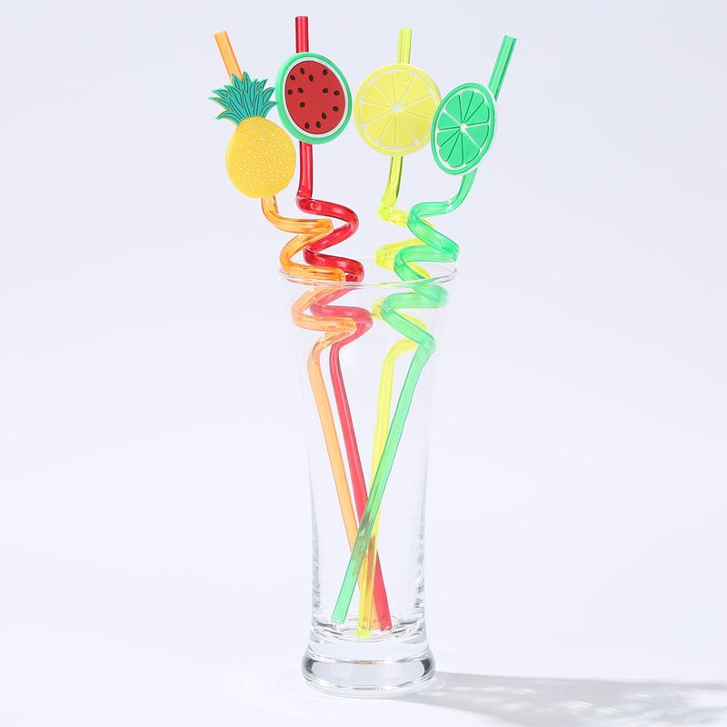Украшение для вечеринки, красочные фрукты, мультфильм, ПВХ, моделирование, соломенное искусство, соломенное украшение для вечеринки, напитка