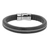 [R5100] - Black Silver 'Giorgio' Steel Leather Bracelet - 210x10 Mm