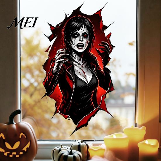Decorative Stickers for Doors Horror Zombie Wall Decal, PVC Tearing Halloween Window Clings Indoor Holiday Decor Glass, Waterproof Removable