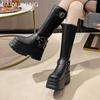 Женские высокие сапоги на платформе, модные туфли на высоком каблуке с пряжкой, 2025, трендовые кожаные зимние дизайнерские туфли до колена для мотоциклистов Botas De Mujer