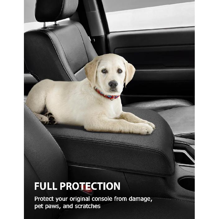 Center Console Cover For Toyota Tundra Accessories 2007-2013 & Toyota Sequoia 2008-, Vinyl Leather Car Armrest Protector, Anti-Scratch, Black