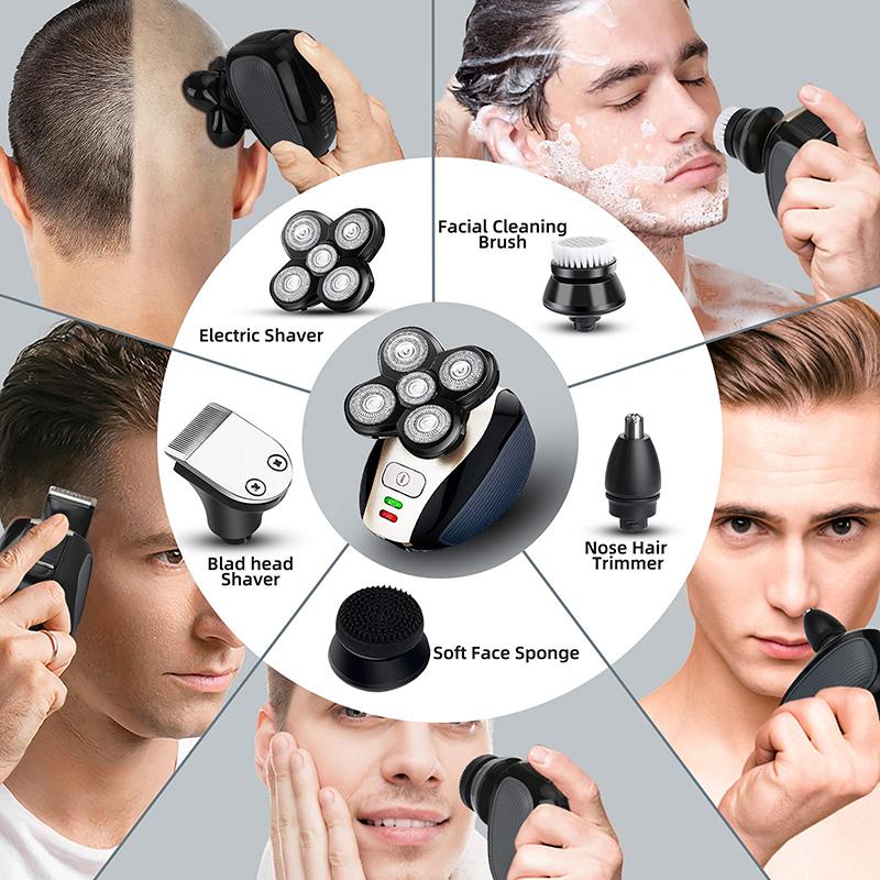 4D New 5-in-1 Floating Head Men's Electric Shaver Portable Rechargeable IPX7 Waterproof Shaver Nose Hair Trimmer Bald Body Razor