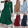 Spring Summer Elegant V-neck Lace Cinched Waist Pleated Women's Dress