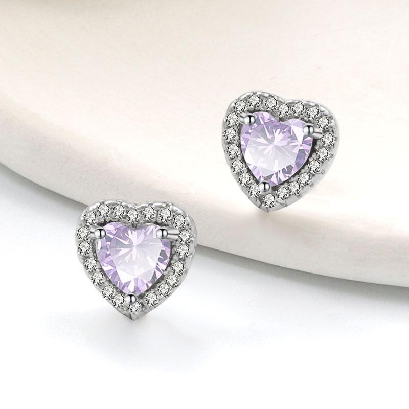 Zodiac Heart Shaped Cubic Zirconia Stud Earrings Minimalist Elegant Jewelry For Women