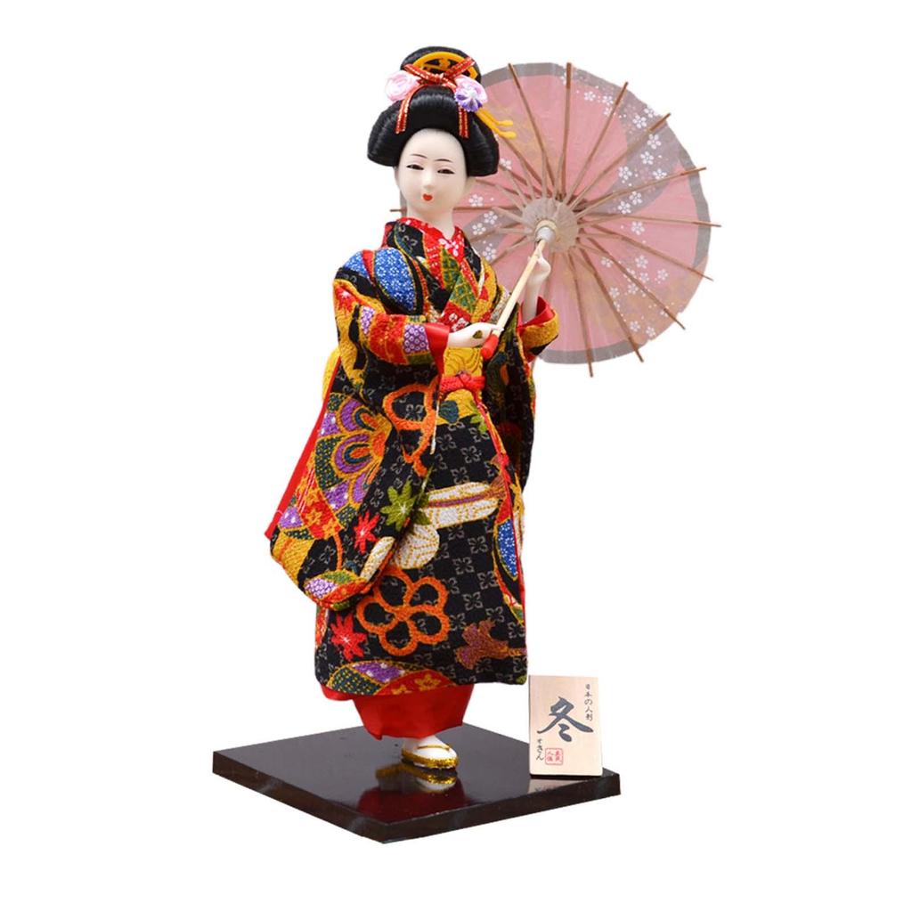 Japanese Geisha 12 inch Collectible Figurine Oriental Ancient Kabuki Folk for Home Office Tabletop Shelf Decoration Kids Gift