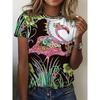 3D Printed Flamingo Women's T-shirts, Casual Short-sleeved Collar T-shirts, Harajuku T-shirts, Women's Clothing, New Fashion