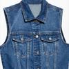 2025 Spring/Summer Women's Sleeveless Slim Fit Denim Dress with Turn-Down Collar