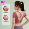 Women's Short Sleeve Yoga Crop Top with Chest Pads - Tight Fit Running and Fitness Vest