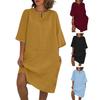 Женское свободное платье-рубашка из хлопка и льна, повседневное платье миди с рукавом 1/2 и круглым вырезом, летний пляжный сарафан для отдыха