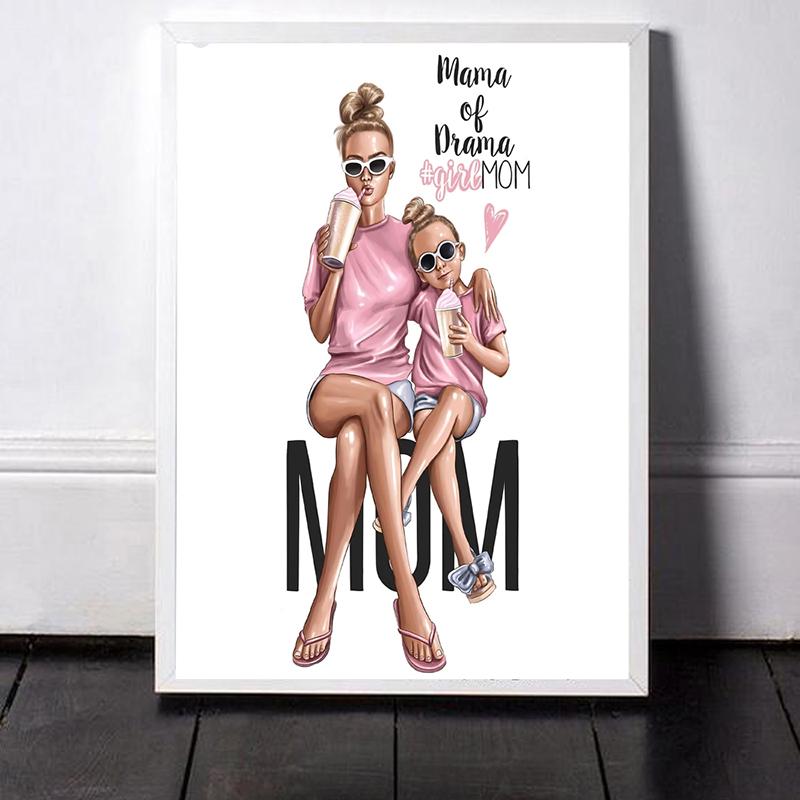 Модная настенная живопись на холсте для мамы, принцесса для девочек, постеры с скандинавским принтом, семейная любовь, настенные панно для украшения гостиной