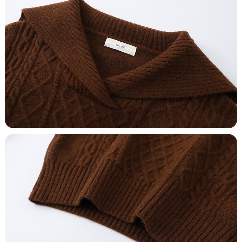 Винтажный отложной воротник свободные пуловеры свитера женские осенние и зимние длинные рукава повседневные вязаные свитера женские простые однотонные модные трикотажные изделия 25409