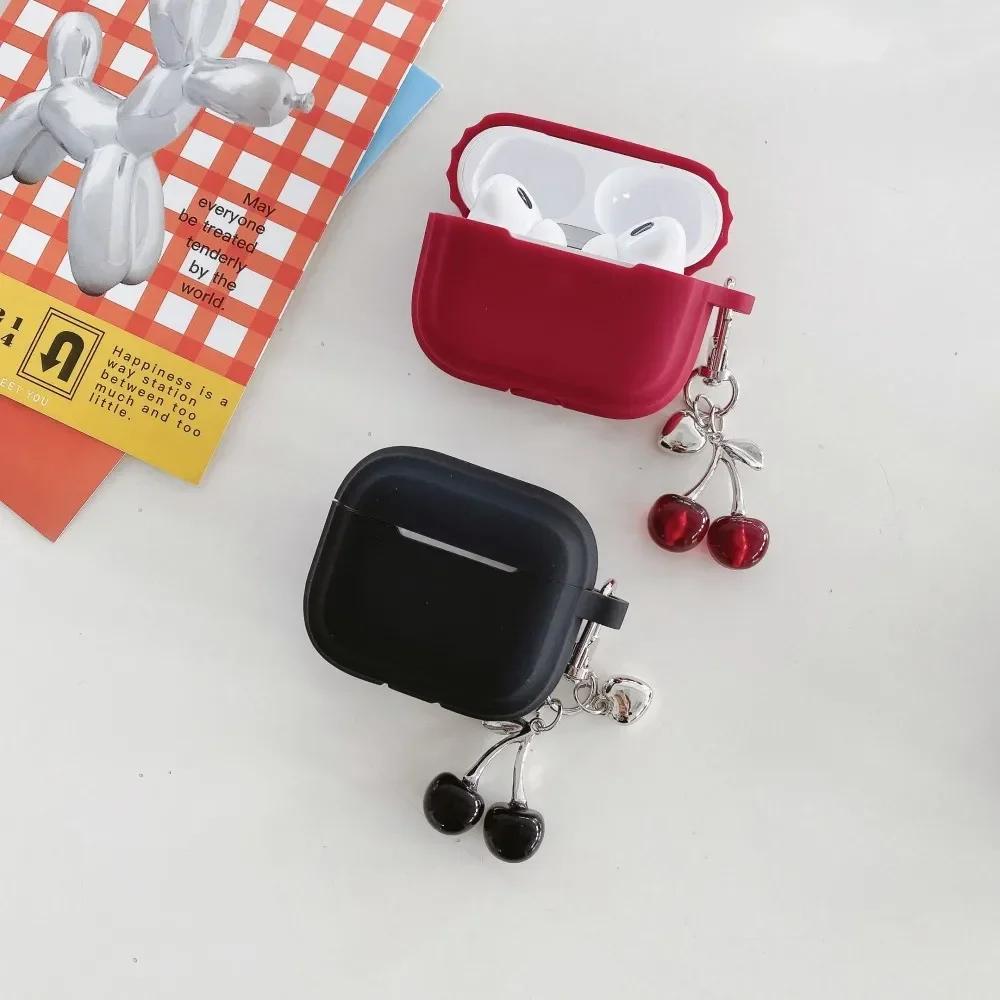 Силиконовый чехол для Airpods 4 3 Pro 2 1 Защитный рукав с 3D-подвеской-вишней Чехлы для беспроводных наушников для Apple Airpods Pro2