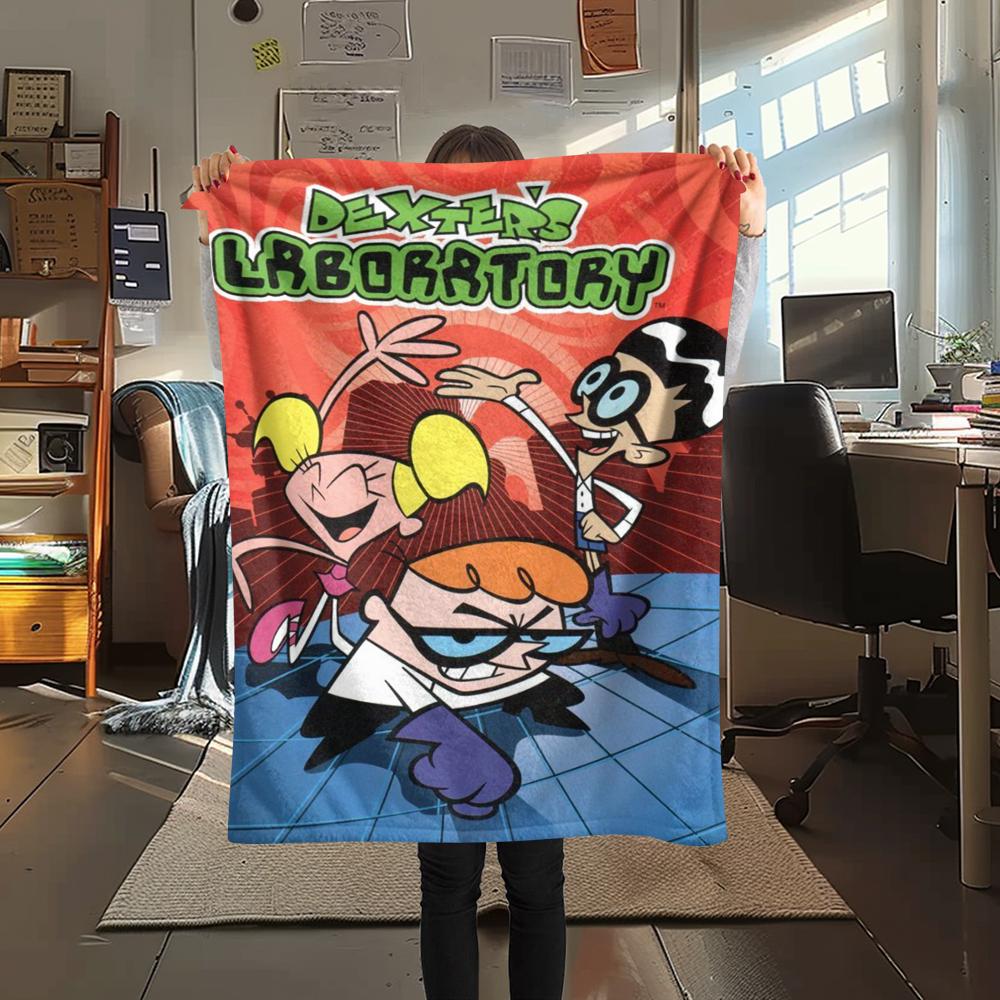 1PC Dexter's Laboratory Print Flannel Blanket, High quality Comfortable for All Seasons, Home Decor, Warmth and Comfort, Perfect for Christmas Gifts