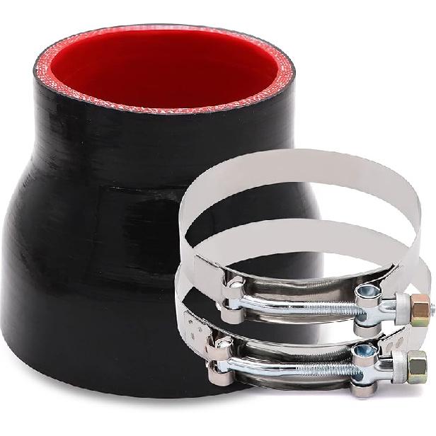 Прямой черный силиконовый редукционный соединитель от 3 до 4 дюймов с 2 Т-образными хомутами 4 слоя полиэстеровой арматуры Подходит для патрубка турбонаддува высокого уровня