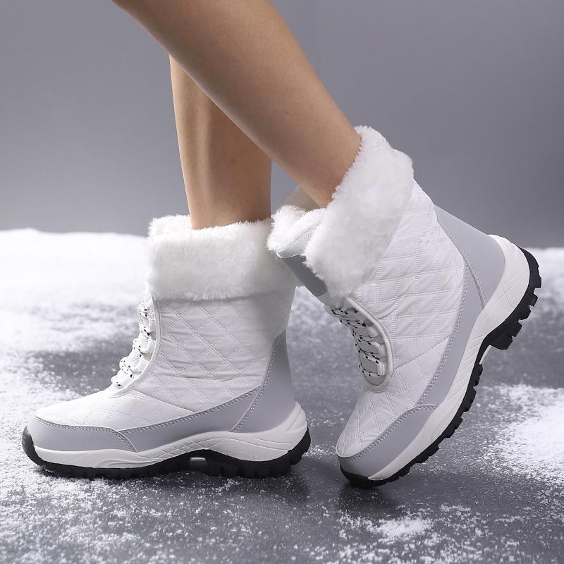 Теплые хлопковые ботинки Женские ботинки с высоким голенищем Нескользящие зимние плюшевые ботинки для улицы для ходьбы Походные кроссовки