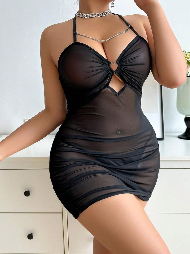 Sexy Halter Mesh Dress Womens Intimates Sheer Transparent Nightgown Ropa Intima Feminina Pure Desire Bodycon Sexy Lingerie