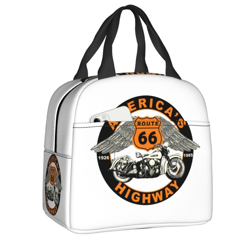 Custom Route 66 Mother Road Sexy PinUp Lunch Bag Men Women Cooler Warm Insulated Lunch Box for Adult Office