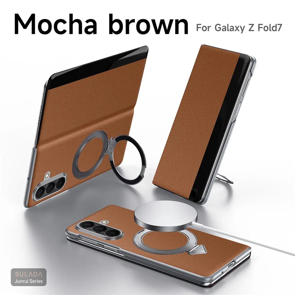 Оригинальный чехол Sulada из натуральной кожи Magsafe для Samsung Galaxy Z Fold8Ultra 7 Держатель-кольцо Окно для просмотра Откидная крышка