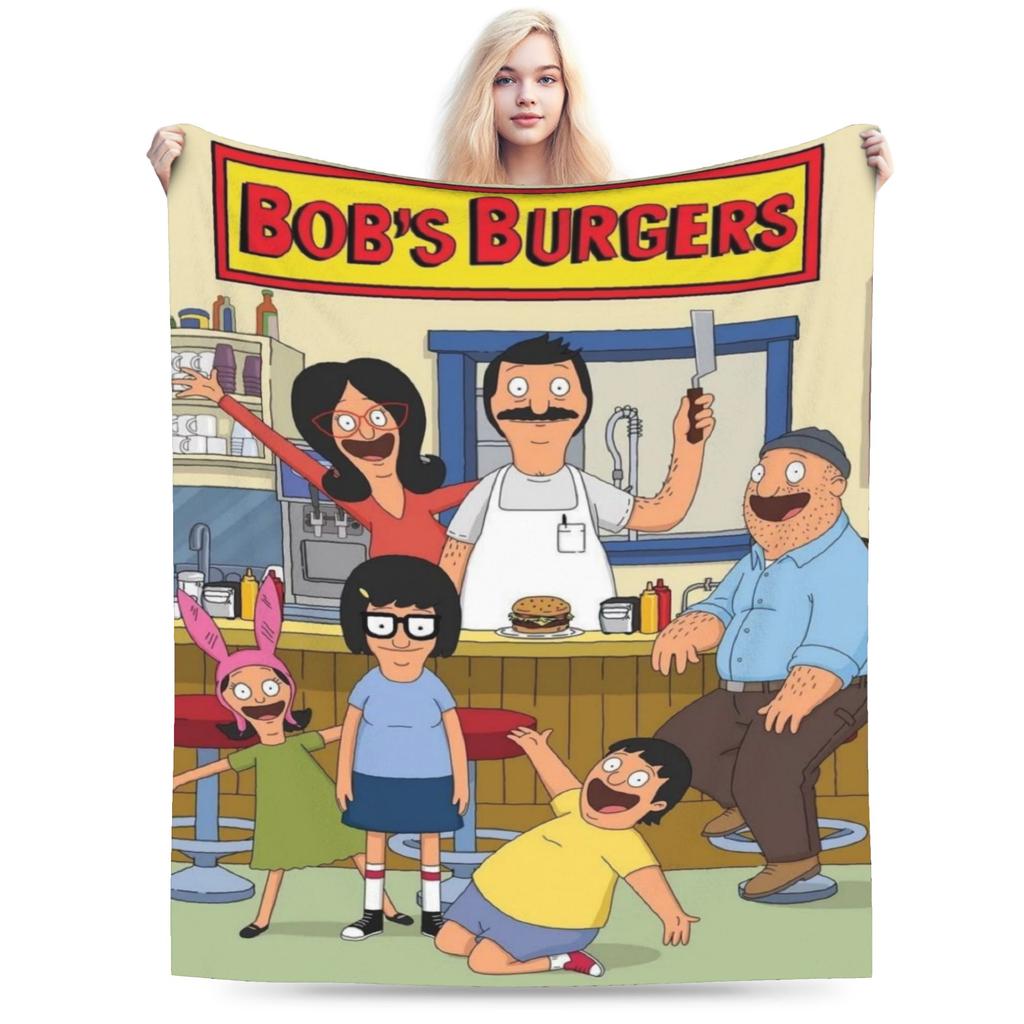 Уютное одеяло с принтом 'Cozy Bobs Funny B-Burgers' Товар для фанатов Декоративное для дома Пледы Ультрамягкий флис для путешествий