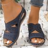 Fashion Summer New Slope Heel Sandals for Women Round Head Open Toe Hollow-out Embroidery Anti-slip Wear-resistant Slippers