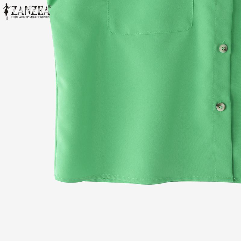 ZANZEA Женская летняя блузка свободного покроя с круглым вырезом и коротким рукавом