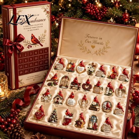 Acrylic Hanging Ornaments Red Bird Christmas 24-Day Countdown Calendar, 2D Holiday Gift for Family Advent Tree Decoration, Lovers Pendant Set
