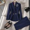 Women's Spring and Autumn Occupational Suit Simple Temperament Suit Jacket + Western Pants Two Piece Set
