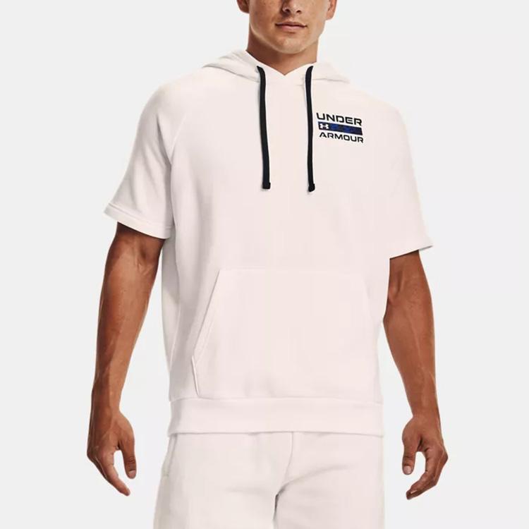 Under Armour Rival Signature Sports Casual Short Sleeve Hoodie Men Hoodies White 1366365-112