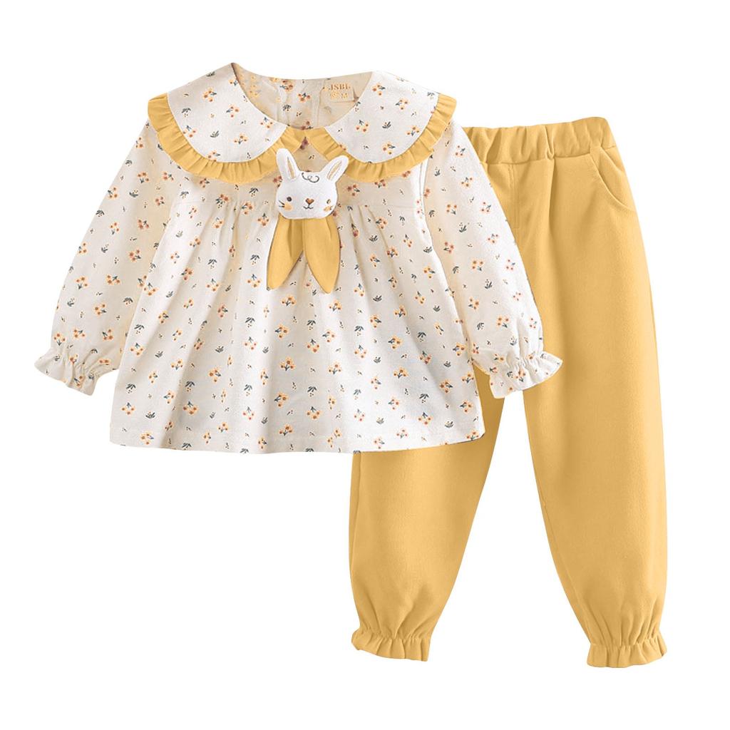 Girls Top Pants Two-piece Round Neck Sweater Long Sleeve Pants Set