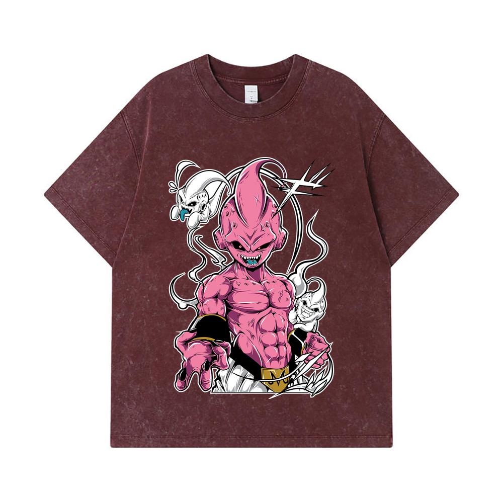 275 GSM Washed T-shirts 100% Cotton Dragon Ball V12 Majin Buu Print Unisex Heavy Cotton T Shirt