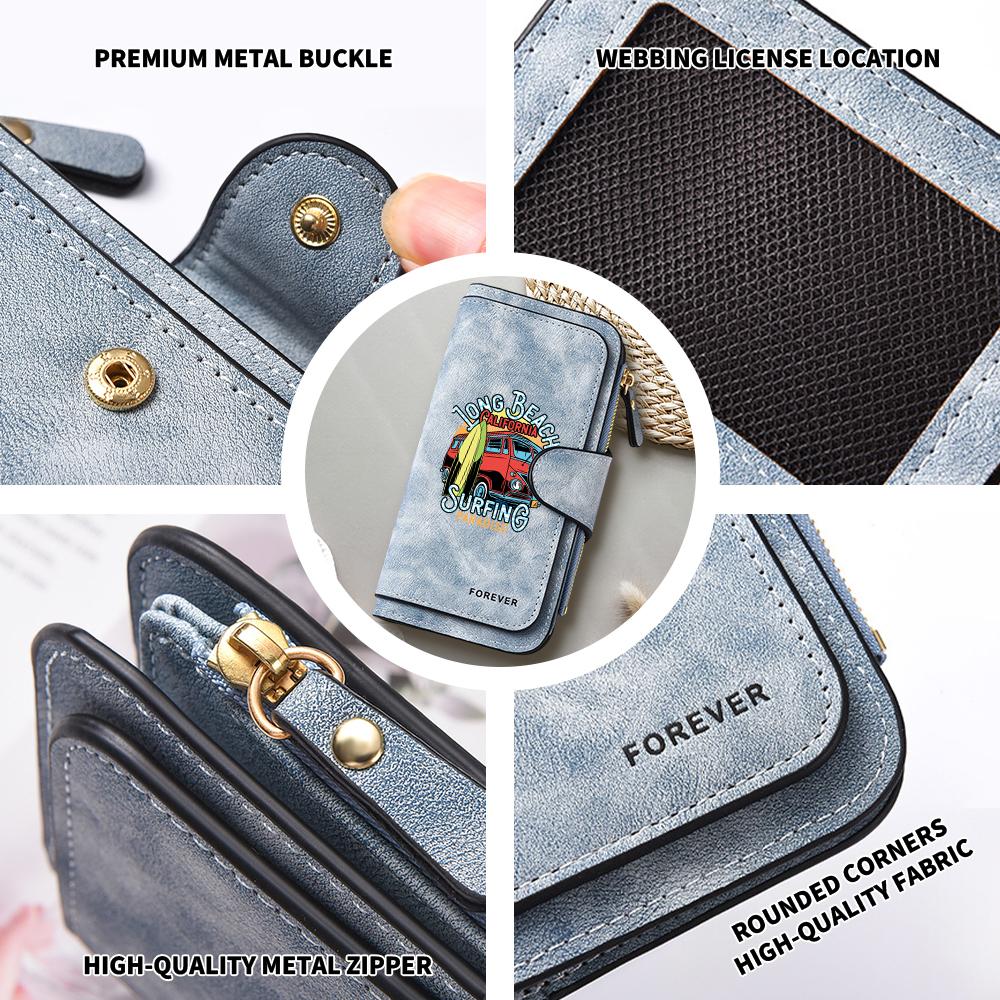 Long Beach Surfing Style PU Leather Wallet Fashion Casual Multi Card Portable Purse
