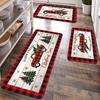 Christmas Red Plaid Pickup Truck Tree Snowflake Kitchen Rug Set Non Slip Washable Floor Mat Indoor Holiday Decor